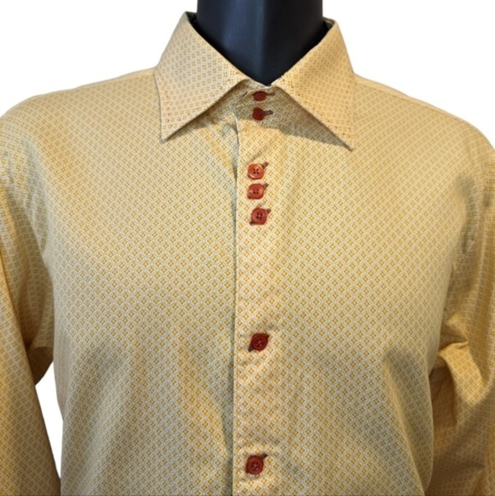 Bertigo Yellow Geometric Print Button Front Slim Fit Shirt 4XL